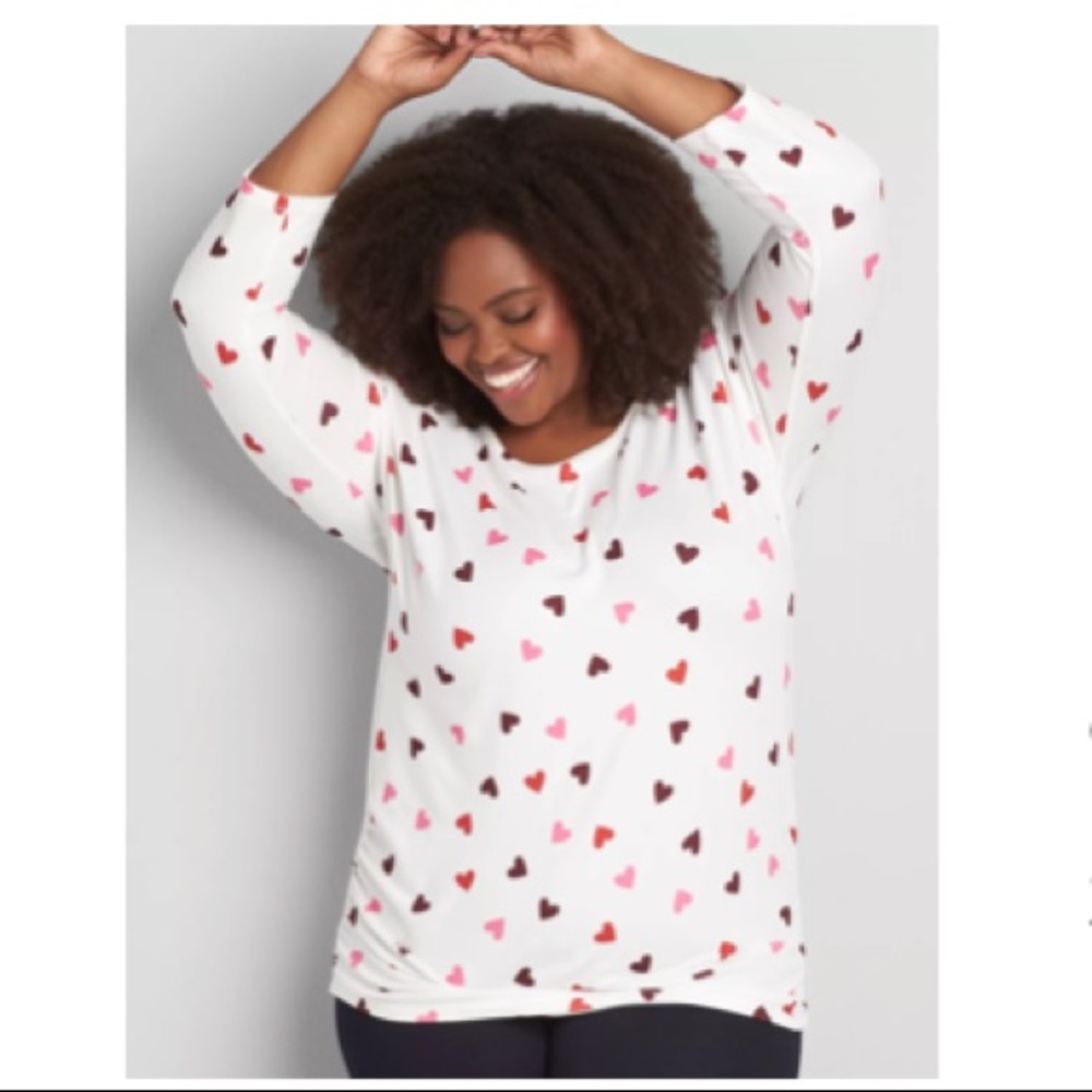 Lane Bryant Heart Print 3/4 Sleeve Top Size 26/28
